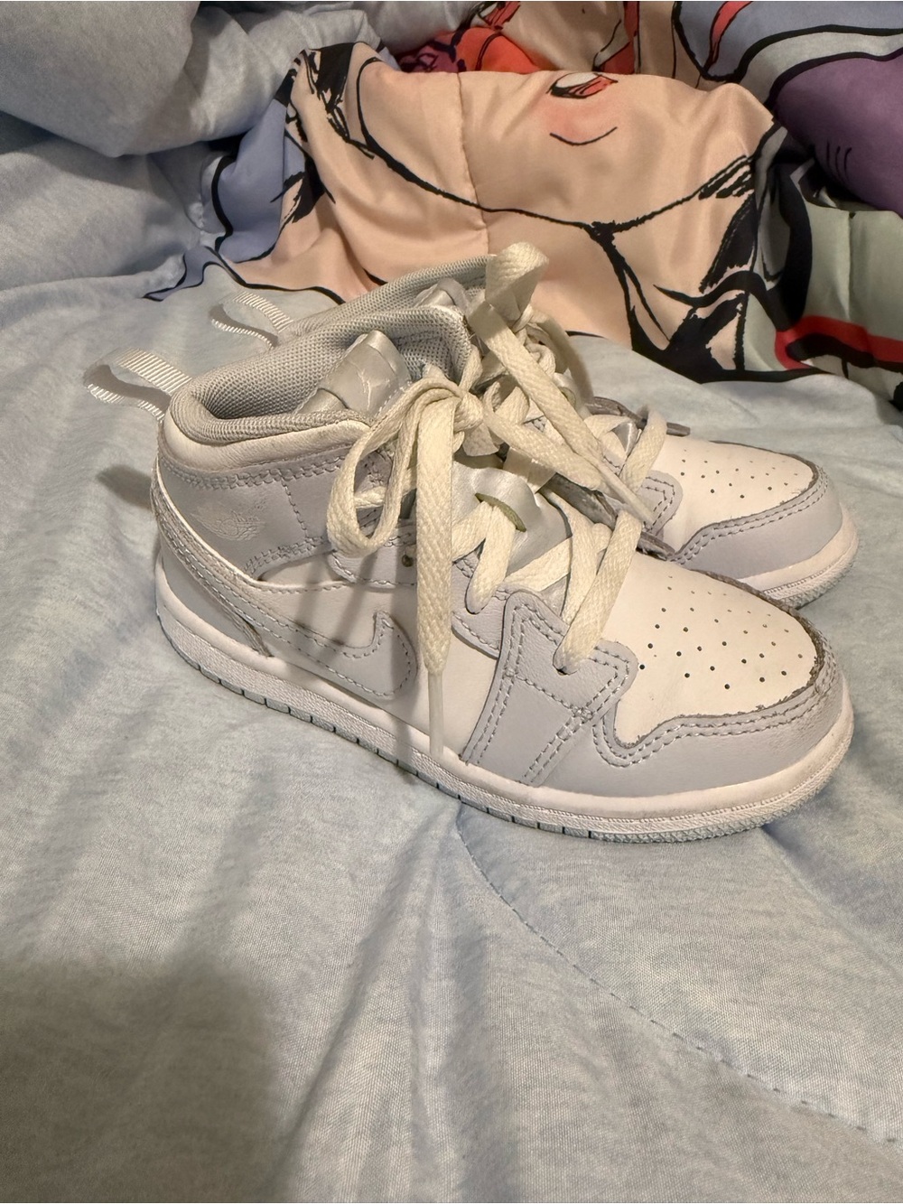 Kids White and Blue Nike High-Top Sneakers